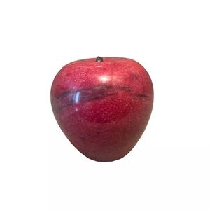 Vintage Red Marble Alabaster Stone Apple w‎ Brown Stem Paperweight Teacher Gift